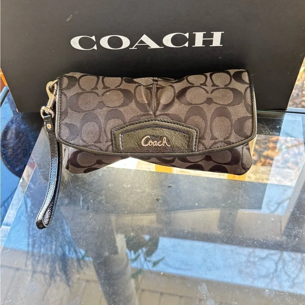 Coach Ashley CC Clutch Wristlet in black signature canvas wristlet